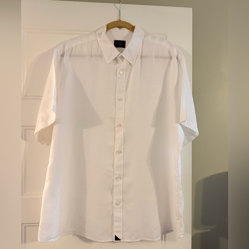 Untuckit Crisp White Casual Linen Button Down Shirt Size Xl